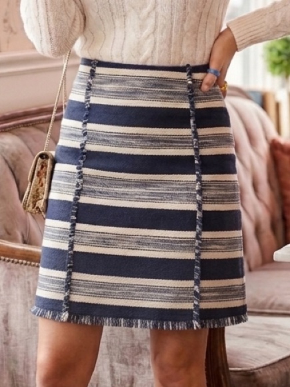 Banana Republic NWT Navy and Cream Striped Mini Skirt